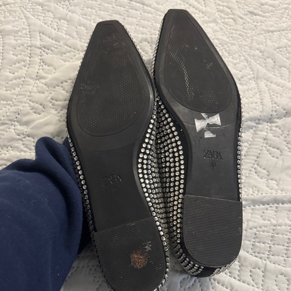 ZARA rhinestone embellished Black and Silver pointed Flats size 39 - Picture 12 of 14